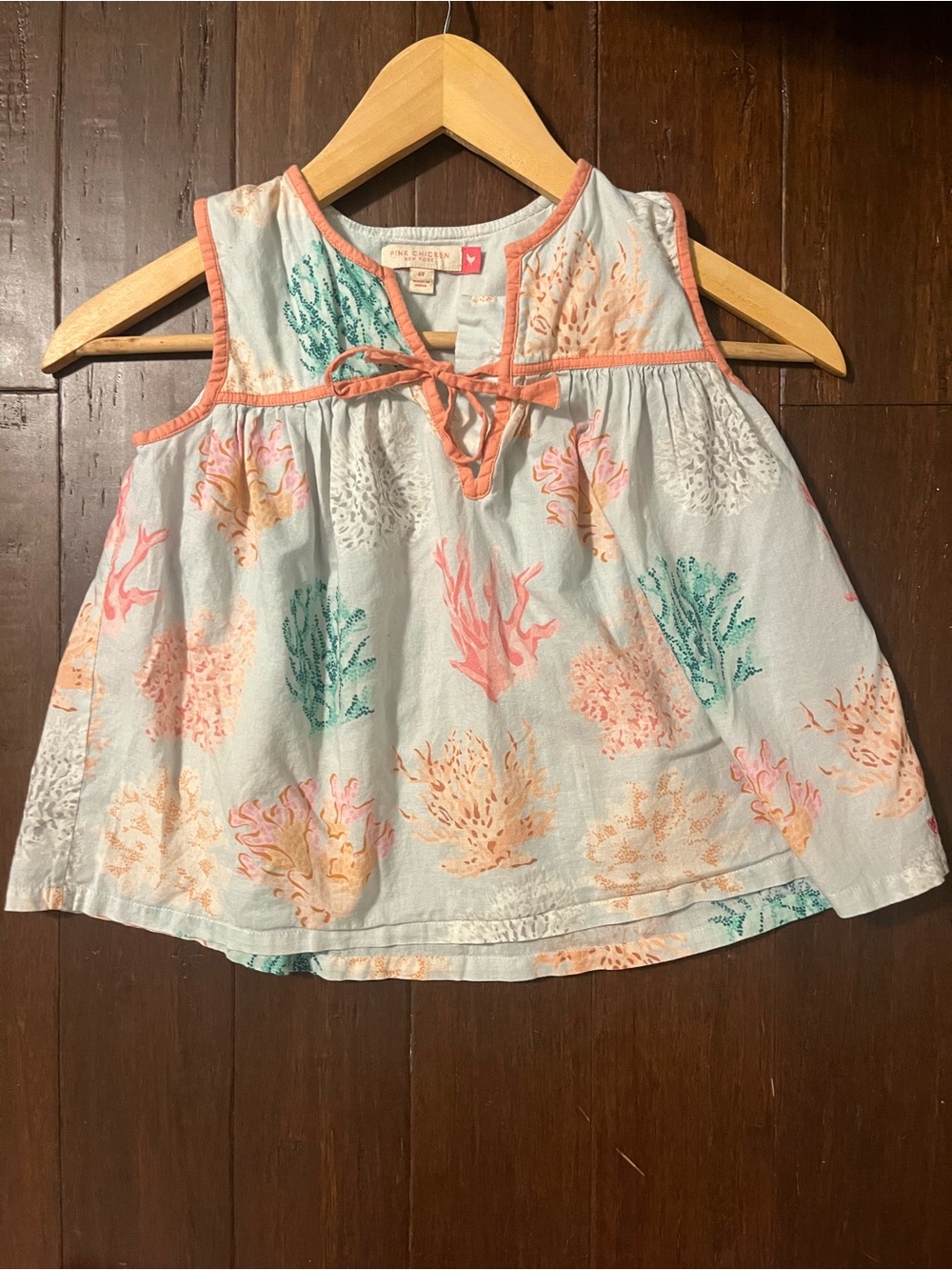 Pink Chicken Light Blue Coral Reef Tank Top with Pink Trim